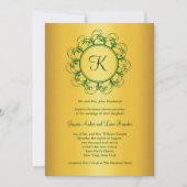 Emerald Green & Gold Monogram Wedding Einladung (Vorderseite)
