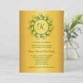 Emerald Green & Gold Monogram Wedding Einladung (Stehend Vorderseite)