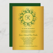 Emerald Green & Gold Monogram Wedding Einladung (Vorne/Hinten)
