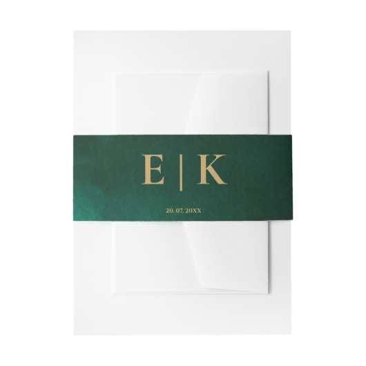 Emerald Green & Gold Monogram Wedding Einladungsbanderole (Vorderseite Beispiel)