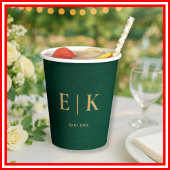 Emerald Green & Gold Monogram Wedding Pappbecher