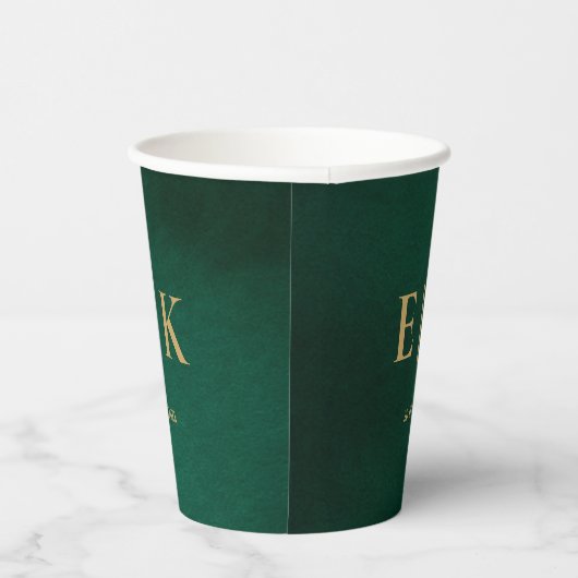 Emerald Green & Gold Monogram Wedding Pappbecher (Rechts)