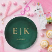 Emerald Green & Gold Monogram Wedding Pappteller (Party)
