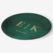 Emerald Green & Gold Monogram Wedding Pappteller (Schrägansicht)