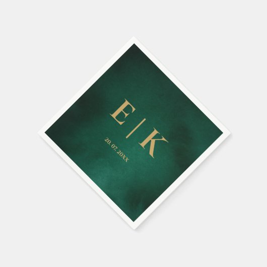 Emerald Green & Gold Monogram Wedding Serviette (Ecke)