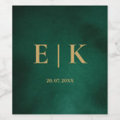 Emerald Green & Gold Monogram Wedding Weinetikett (Einzelnes Label)