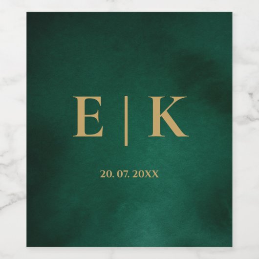 Emerald Green & Gold Monogram Wedding Weinetikett (Einzelnes Label)