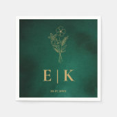 Emerald Green & Gold Monogram Wildflower Wedding Serviette (Vorderseite)