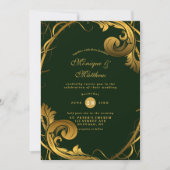 Emerald Green Gold Ornament Wedding Einladungen (Vorderseite)