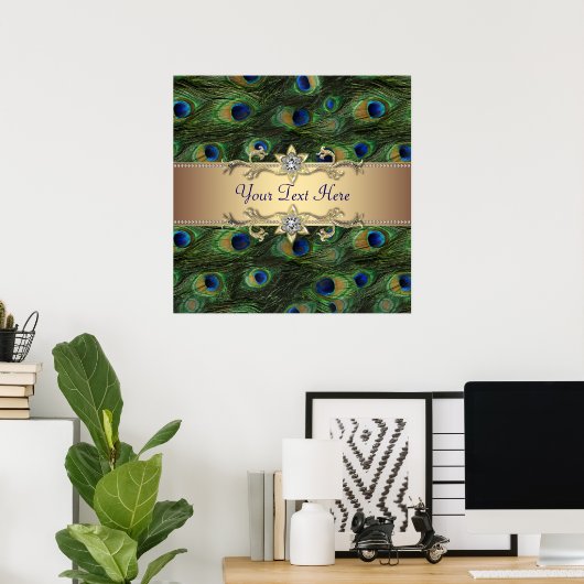 Emerald Green Gold Peacock Party Event Poster (Heimbüro)