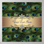 Emerald Green Gold Peacock Party Event Poster (Vorne)