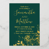 Emerald Green & Gold Peony Moderne Blumenhochzeit Folieneinladung (Vorderseite)