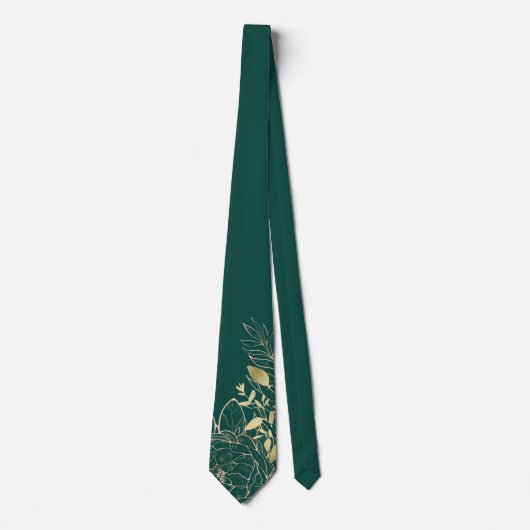 Emerald Green & Gold Peony Moderne Blumenhochzeit Krawatte (Vorderseite)