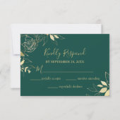 Emerald Green & Gold Peony Moderne Blumenhochzeit RSVP Karte (Vorderseite)