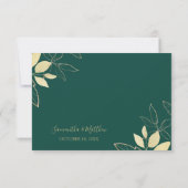 Emerald Green & Gold Peony Moderne Blumenhochzeit RSVP Karte (Rückseite)