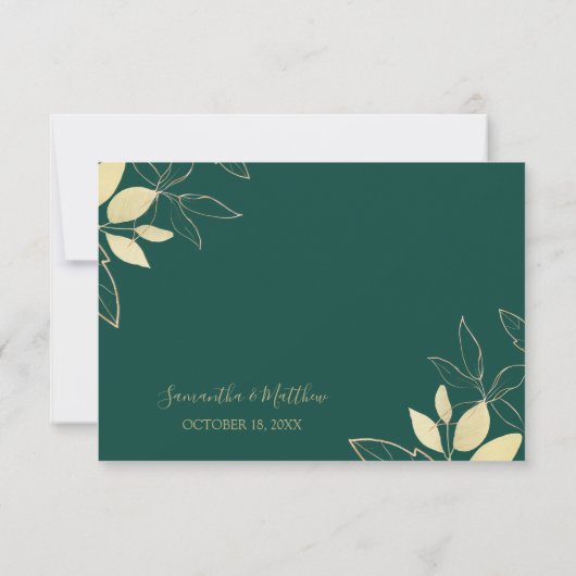 Emerald Green & Gold Peony Moderne Blumenhochzeit RSVP Karte (Rückseite)