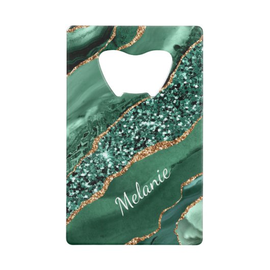 Emerald Green Gold Personalisiert Name Flaschenöff Geldbeutel Flaschenöffner (Vorderseite)