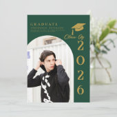 Emerald Green & Gold Photo Graduation announcement (Stehend Vorderseite)