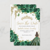 Emerald Green Gold Princess Quinceañera Birthday Save The Date (Vorne/Hinten)