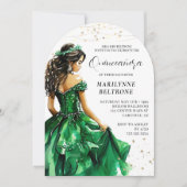 Emerald Green Gold Princess Quinceañera Einladung (Vorderseite)