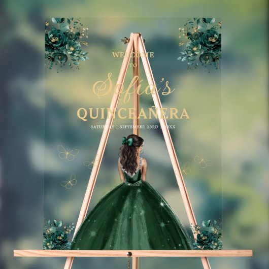 Emerald Green Gold Princess Quinceañera Willkommen Acrylschild (Neutral)