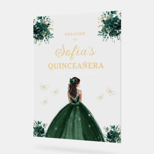 Emerald Green Gold Princess Quinceañera Willkommen Acrylschild (Winkel)