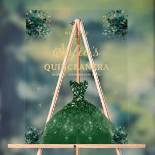 Emerald Green Gold Princess Quinceañera Willkommen Acrylschild