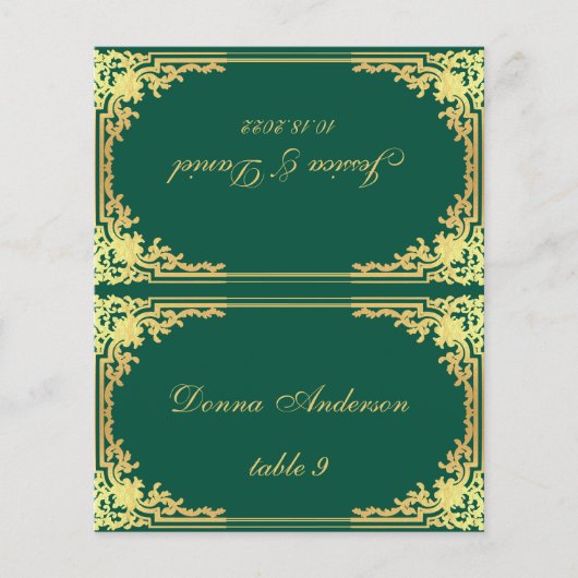 Emerald Green Gold Printing Name Wedding Platzkart (Vorderseite)