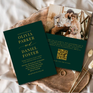 Emerald Green Gold QR Code Classic Foto Wedding Einladung