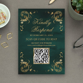 Emerald Green Gold QR Code UAWG Wedding Website Begleitkarte