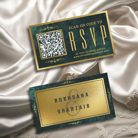 Emerald Green Gold QR Code UAWG Wedding Website Begleitkarte