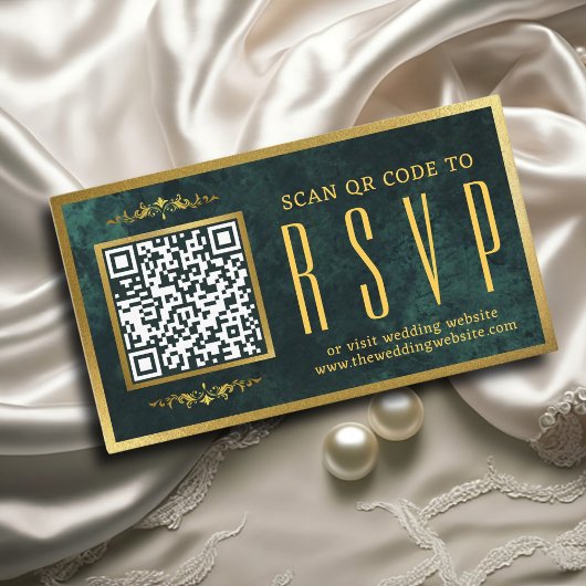 Emerald Green Gold QR Code UAWG Wedding Website Begleitkarte