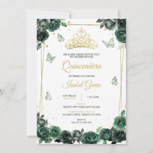 Emerald Green Gold Quinceañera Einladung