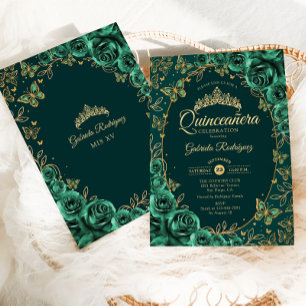 Emerald Green Gold Quinceanera Einladung