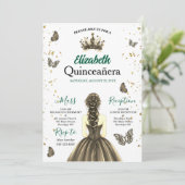 Emerald Green Gold Quinceañera Invitation Einladung (Stehend Vorderseite)