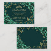 Emerald Green Gold Quinceanera Reception Details Begleitkarte (Vorne/Hinten)