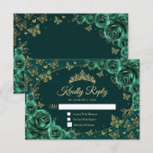 Emerald Green Gold Quinceanera Reply RSVP Karte (Vorne/Hinten)