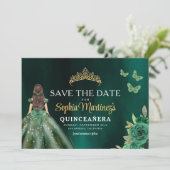 Emerald Green Gold Quinceanera Save The Date (Stehend Vorderseite)
