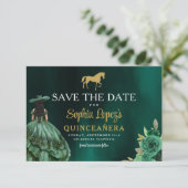 Emerald Green Gold Quinceanera Save The Date (Stehend Vorderseite)