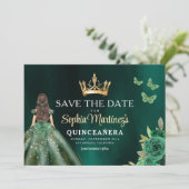 Emerald Green Gold Quinceanera Save The Date (Stehend Vorderseite)
