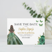 Emerald Green Gold Quinceanera Save The Date (Stehend Vorderseite)