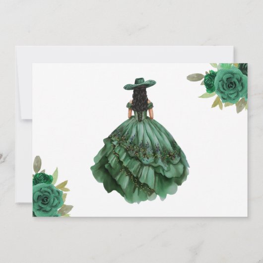 Emerald Green Gold Quinceanera Save The Date (Rückseite)