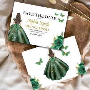 Emerald Green Gold Quinceanera Save The Date