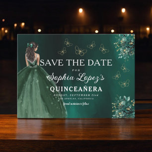 Emerald Green Gold Quinceanera Save The Date