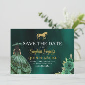 Emerald Green Gold Quinceanera Save The Date (Stehend Vorderseite)