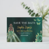 Emerald Green Gold Quinceanera Save The Date (Stehend Vorderseite)