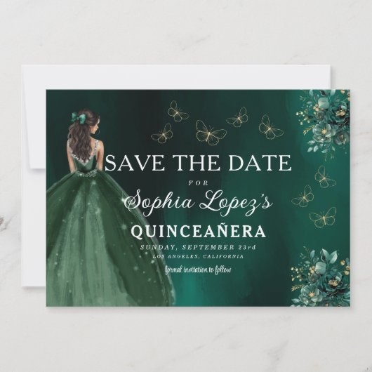 Emerald Green Gold Quinceanera Save The Date (Vorderseite)