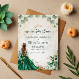 Emerald Green Gold Quinceanera Save the Date Ankündigung