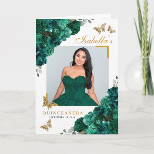Emerald Green & Gold Quinceanera Tiara Butterflieg Programm (Vorderseite)