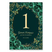 Emerald Green Gold Quinceanera Tischnummer (Rückseite)